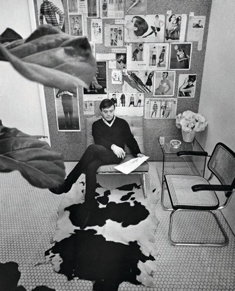 Gernreich at his office in Los Angeles, 1966 PHOTO ©WILLIAM CLAXTON LLC/COURTESY OF DEMONT PHOTO MANAGEMENT & FAHEY/KLEIN GALLERY LOS ANGELES, WITH PERMISSION OF THE RUDI GERNREICH TRADEMARK. RUDI GERNREICH PAPERS (COLLECTION 1702). LIBRARY SPECIAL COLLECTIONS, CHARLES E. YOUNG RESEARCH LIBRARY, UCLA