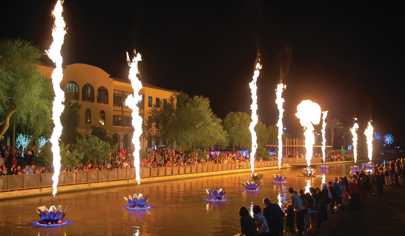 Walter Productions creates artwork-based fire shows each year at the event, like this 2021 installation titled “Floom”; PHOTO BY CHRIS LOOMIS