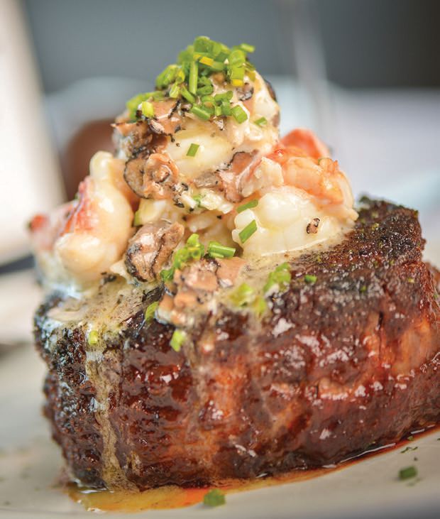 Wagyu filet topped with black truffle sauteed Maine lobster. PHOTO COURTESY OF BRAND