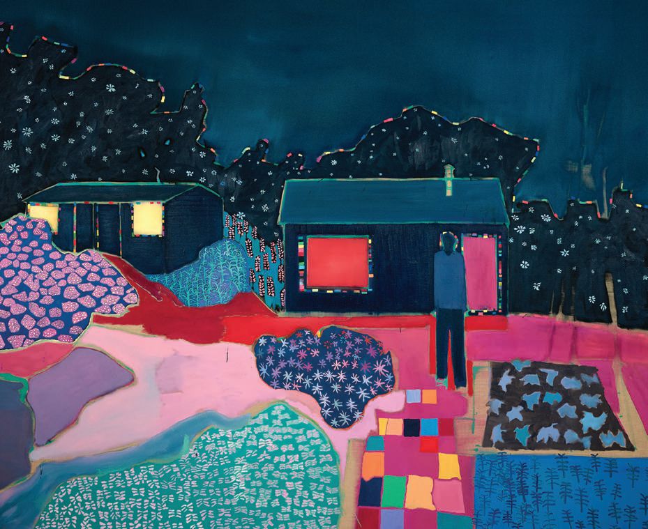 “I discovered the artist Tom Hammick at Tayloe Piggott Gallery in Jackson, Wyo., this summer. The play between the bold color palette yet quiet stillness in his work immediately resonated with me.” Tom Hammick, “Interlinked” (2022, oil on canvas), 77 inches by 95 inches, tayloepiggottgallery.com PHOTO: COURTESY OF TOM HAMMICK